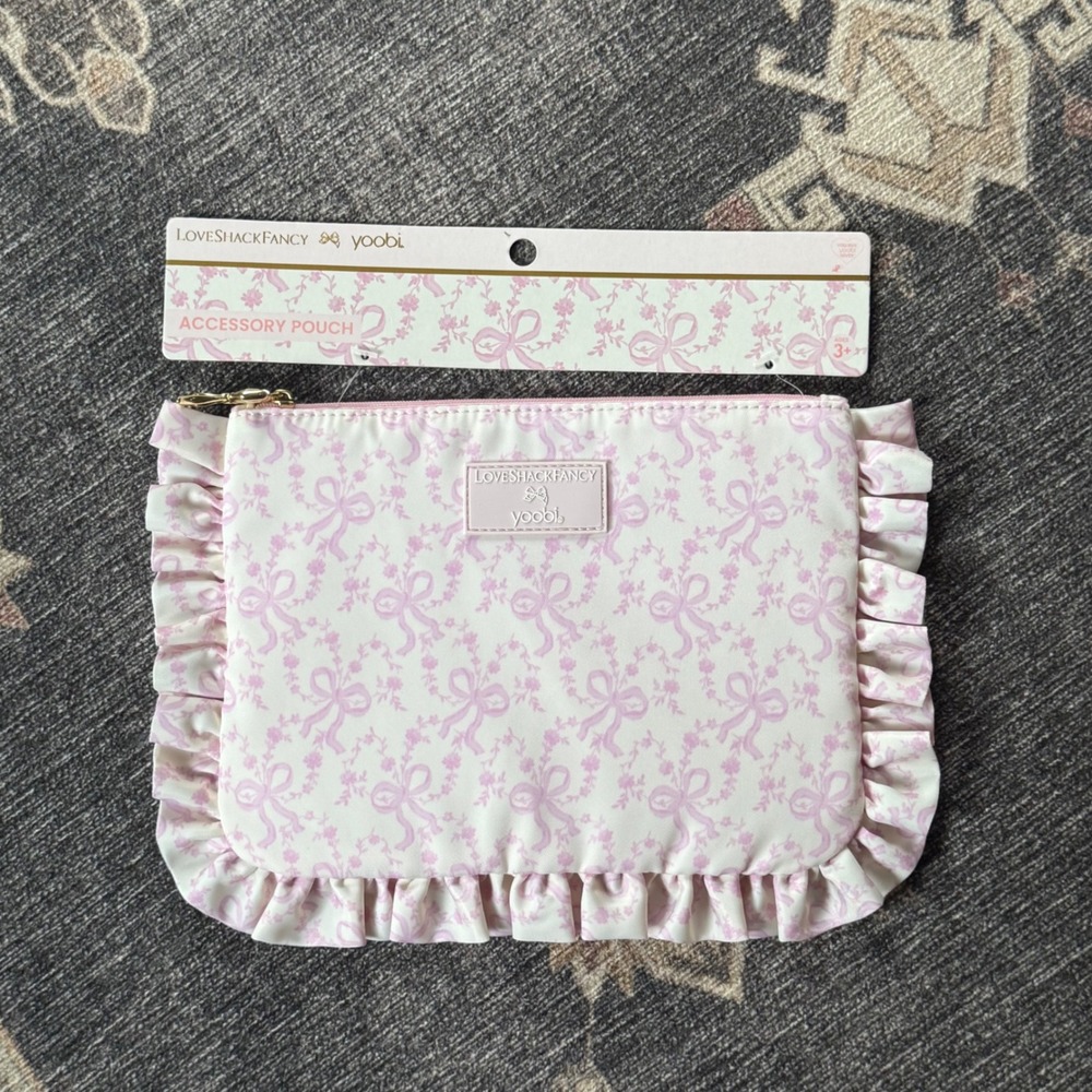 Love Shack Fancy Pencil Case Accessory‎ Pouch Ruffle Bow Makeup Bag Coquette NEW